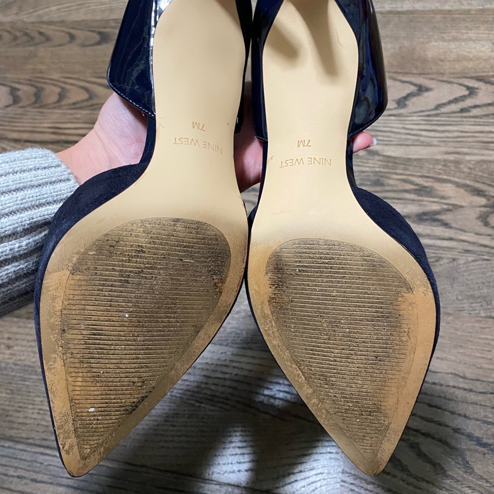 NINE WEST -Navy Blue Suede Patent D'orsay Pumps Heels - Picture 6 of 13